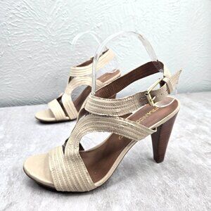 Franco Sarto High Heel Sandals Sz 7.5 Tan Dressy Boho Strappy Open Toe Pumps